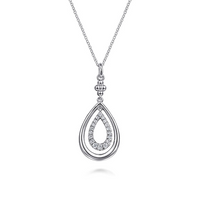 Sterling Silver White Sapphire Bujukan Pear Drop Pendant Necklace