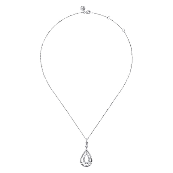 Sterling Silver White Sapphire Bujukan Pear Drop Pendant Necklace