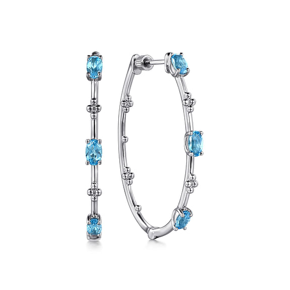 Sterling Silver 1.54cttw Swiss Blue Topaz Bujukan Classic 40mm Hoop Earrings by Gabriel