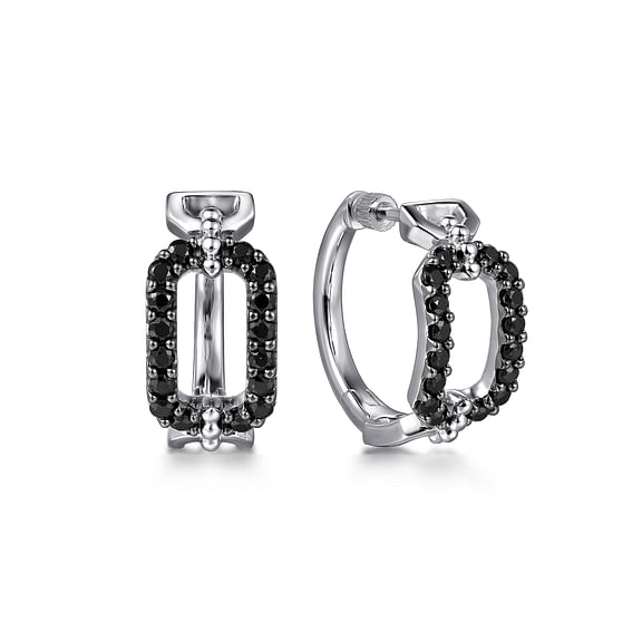 Sterling Silver Black Spinel Bujukan Link Chain Earrings with Screw Backsl