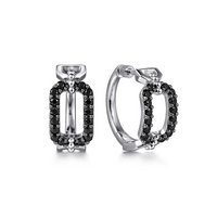 Sterling Silver Black Spinel Bujukan Link Chain Earrings with Screw Backsl