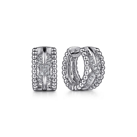 Sterling Silver Twisted Bujukan White Sapphire Huggie Earrings
