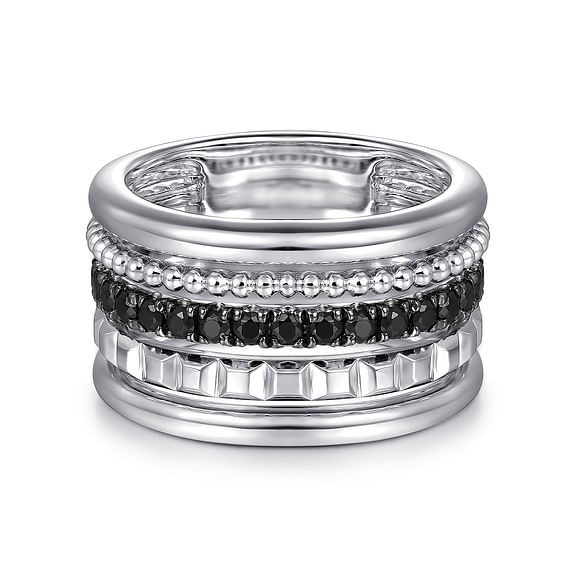 Bujukan Black Spinel & Pyramid Multi Row Stackable Lds Ring