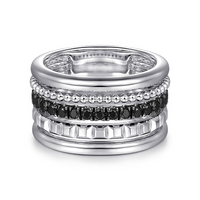 Bujukan Black Spinel & Pyramid Multi Row Stackable Lds Ring