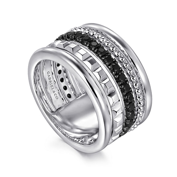 Bujukan Black Spinel & Pyramid Multi Row Stackable Lds Ring