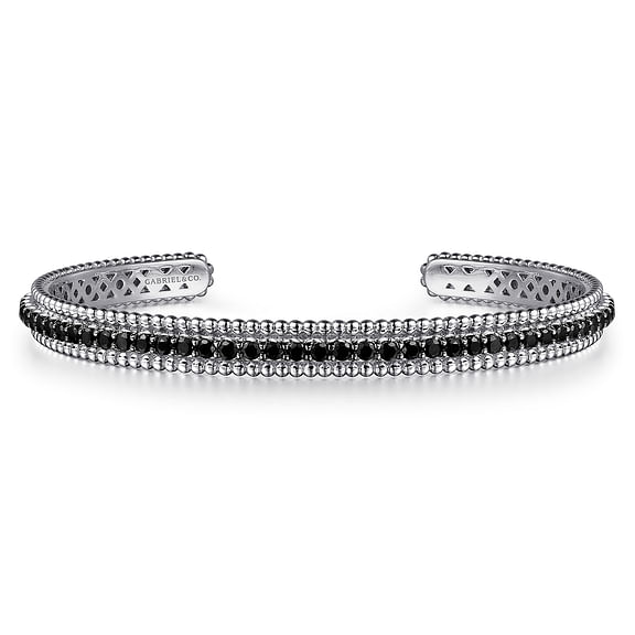 Sterling Silver Black Spinel Bujukan Bead Cuff Bracelet