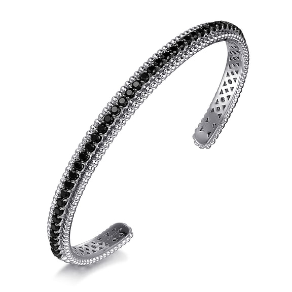 Sterling Silver Black Spinel Bujukan Bead Cuff Bracelet