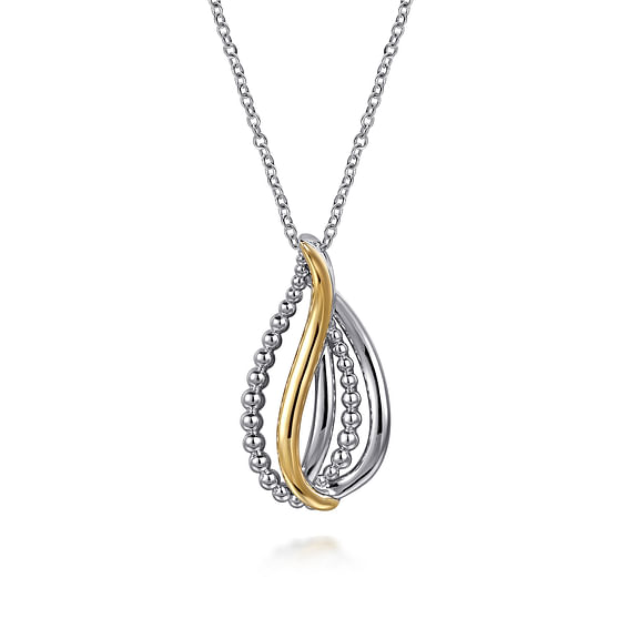 Sterling Silver and 14K Yellow Gold Bujukan Multiple Row Teardrop Pendant Necklace by Gabriel & Co