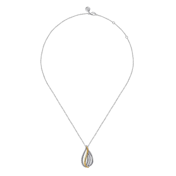 Sterling Silver and 14K Yellow Gold Bujukan Multiple Row Teardrop Pendant Necklace by Gabriel & Co
