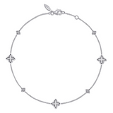 Sterling Silver White Sapphire Ankle Bracelet with Clover Stations