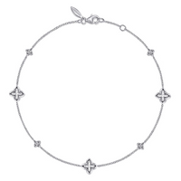 Sterling Silver White Sapphire Ankle Bracelet with Clover Stations