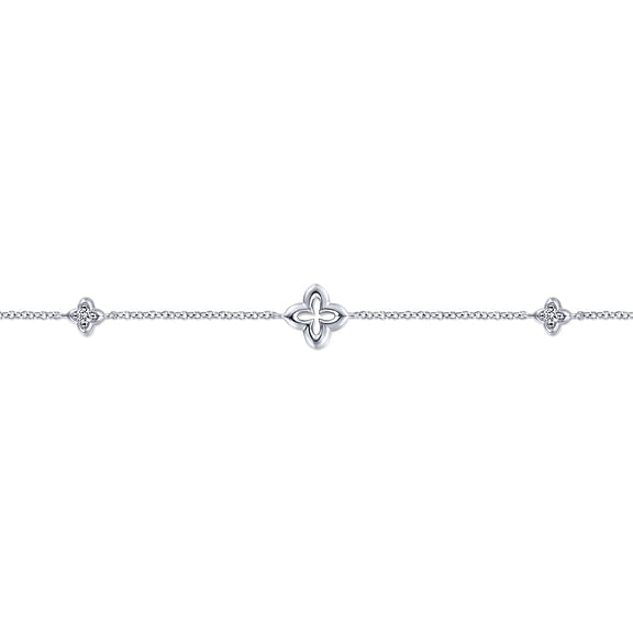 Sterling Silver White Sapphire Ankle Bracelet with Clover Stations