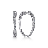 Sterling Silver White Sapphire Twisted Bujukan Classic Hoop Earrings