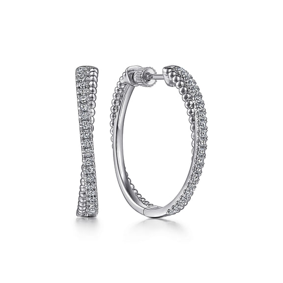Sterling Silver White Sapphire Twisted Bujukan Classic Hoop Earrings