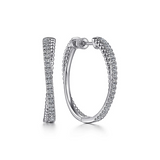 Sterling Silver White Sapphire Twisted Bujukan Classic Hoop Earrings