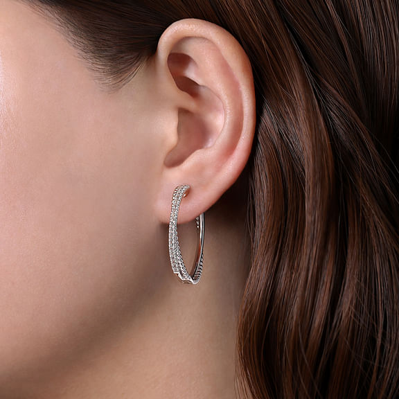 Sterling Silver White Sapphire Twisted Bujukan Classic Hoop Earrings