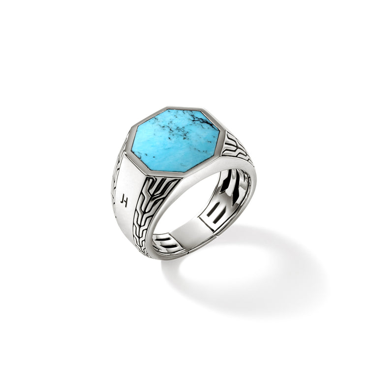 Silver Octagon Signet Ring with Treated Turquoise by John Hardy