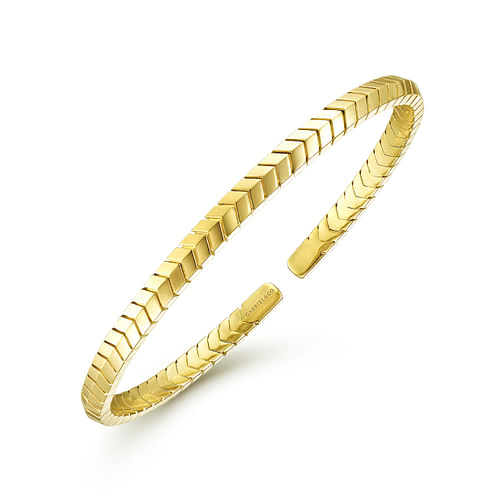 14K Yellow Gold Chevron Pattern Cuff Bracelet by Gabriel