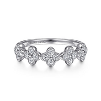 14K White Gold Diamond Clover Station Ring by Gabriel