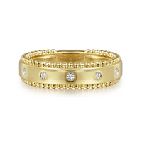 14K Yellow Gold Bujukan Diamond Bezel Wide Stackable Ladies Ring by Gabriel