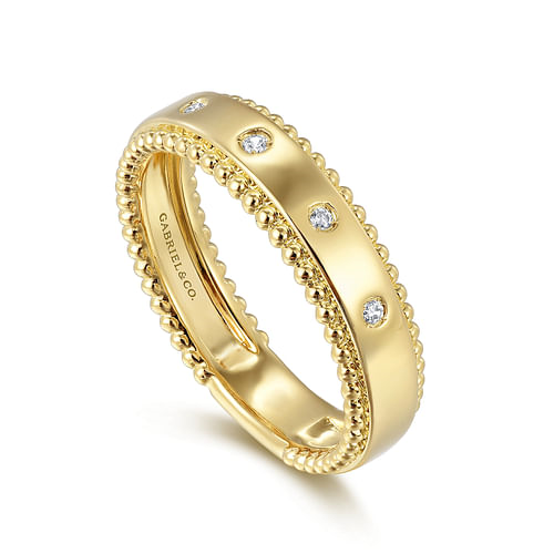 14K Yellow Gold Bujukan Diamond Bezel Wide Stackable Ladies Ring by Gabriel