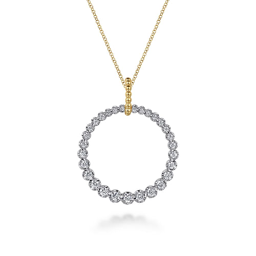 14K White & Yellow Gold Diamond Bujukan 30mm Drop Necklace by Gabriel