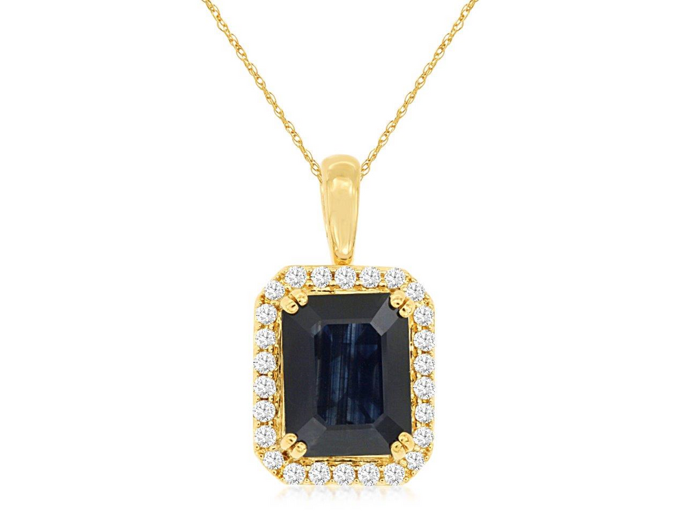 14K Yellow Gold Sapphire & Diamond Pendant Necklace by RJM
