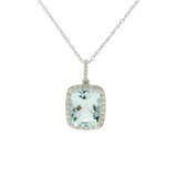 14K White Gold Aquamarine & Diamond Pendant Necklace by RJM