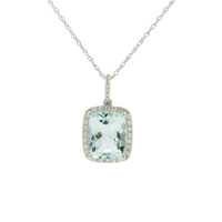 14K White Gold Aquamarine & Diamond Pendant Necklace by RJM