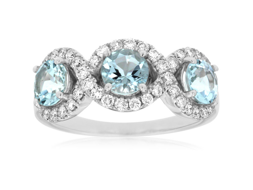 14K White Gold Aquamarine & Diamond Ring by RJM