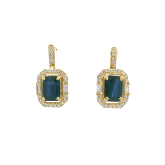 14K Yellow Gold Sapphire & Diamond Earrings by RJM
