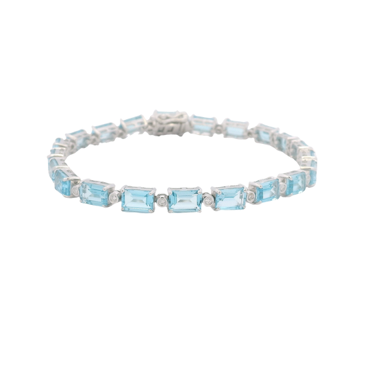 14K White Gold 13.70cttw Blue Topaz & 0.15cttw Diamond Bracelet by RJM