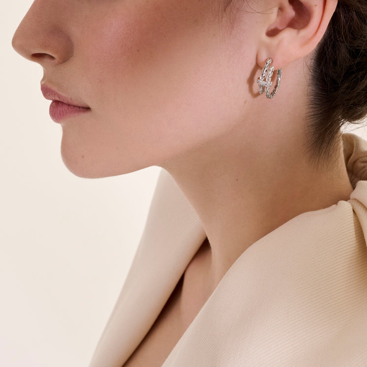 Spear Silver Diamond Pave Hoop Earrings by John Hardy