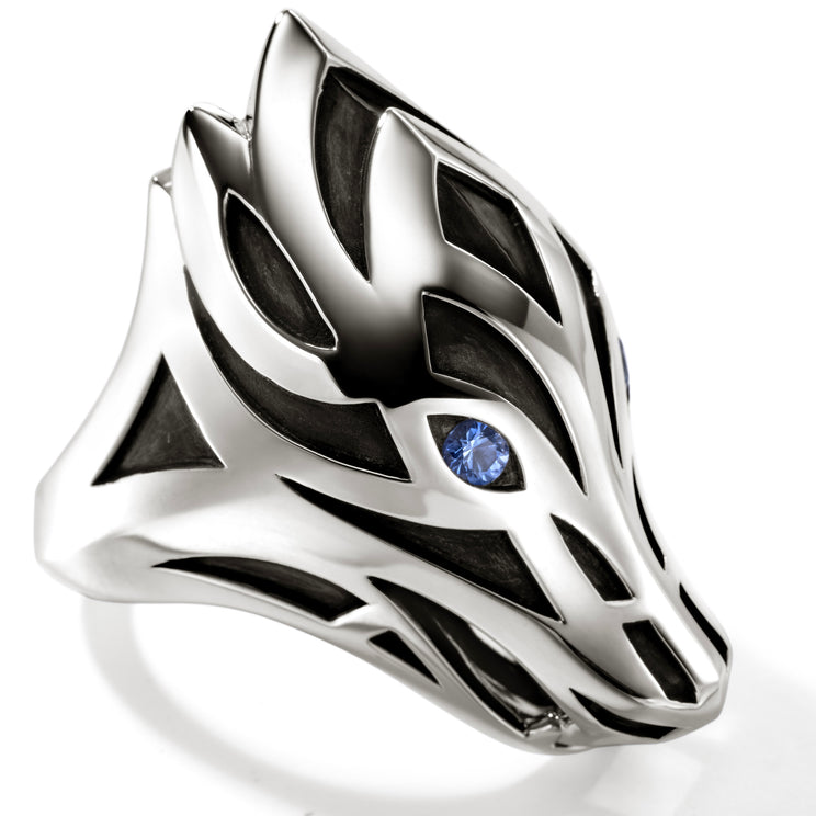 Naga Silver Ring with Blue Sapphire Eyes by John Hardy
