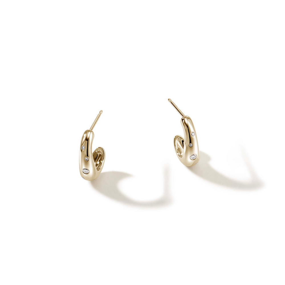 Surf 14K Gold Scattered Diamond Small Hoop Earrings by John Hardy
