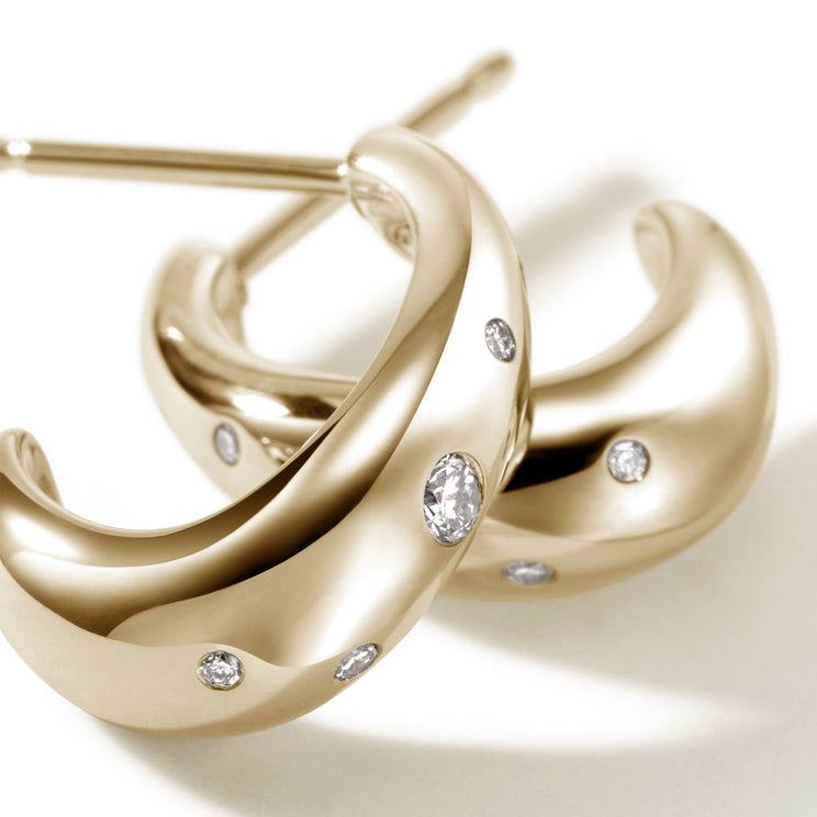 Surf 14K Gold Scattered Diamond Small Hoop Earrings by John Hardy