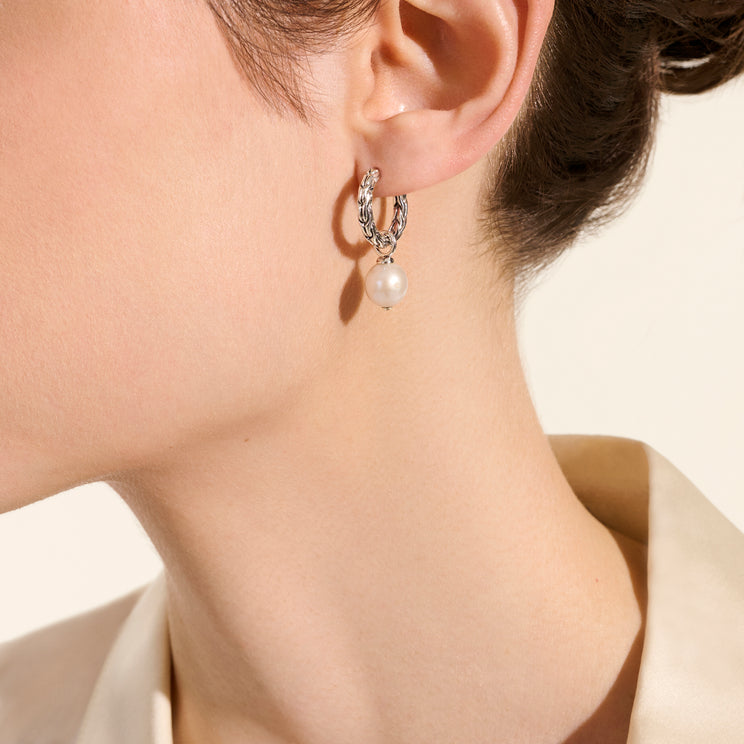 JH Essentials Cultured Fresh Water Pearl Silver Hoop Earrings by John Hardy