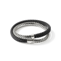Icon Extension Silver Chain & Black Rubber Cord Double Wrap Bracelet by John Hardy