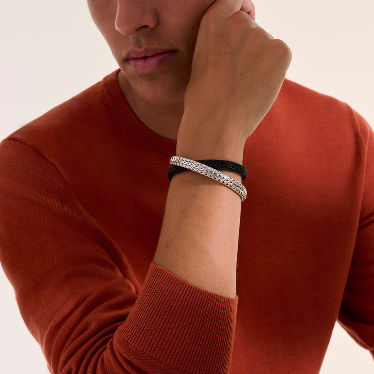 Icon Extension Silver Chain & Black Rubber Cord Double Wrap Bracelet by John Hardy