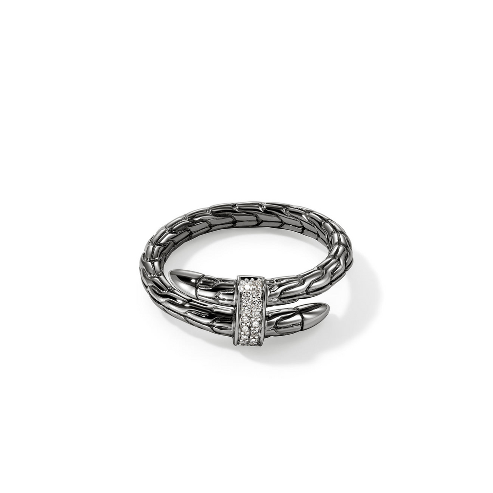 Spear Silver Diamond Pave Single Wrap Ring in Black Rhodium by John Hardy