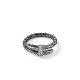 Spear Silver Diamond Pave Single Wrap Ring in Black Rhodium by John Hardy