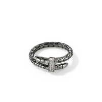 Spear Silver Diamond Pave Single Wrap Ring in Black Rhodium by John Hardy