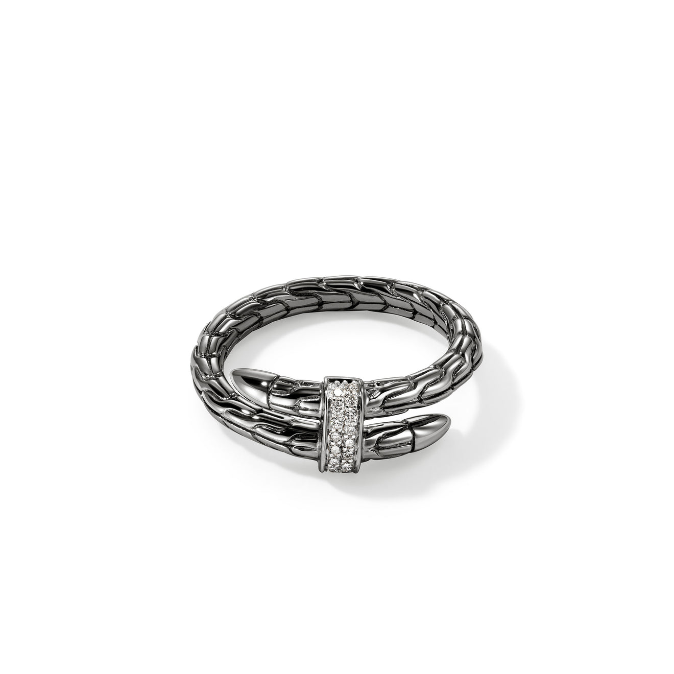 Spear Silver Diamond Pave Single Wrap Ring in Black Rhodium by John Hardy