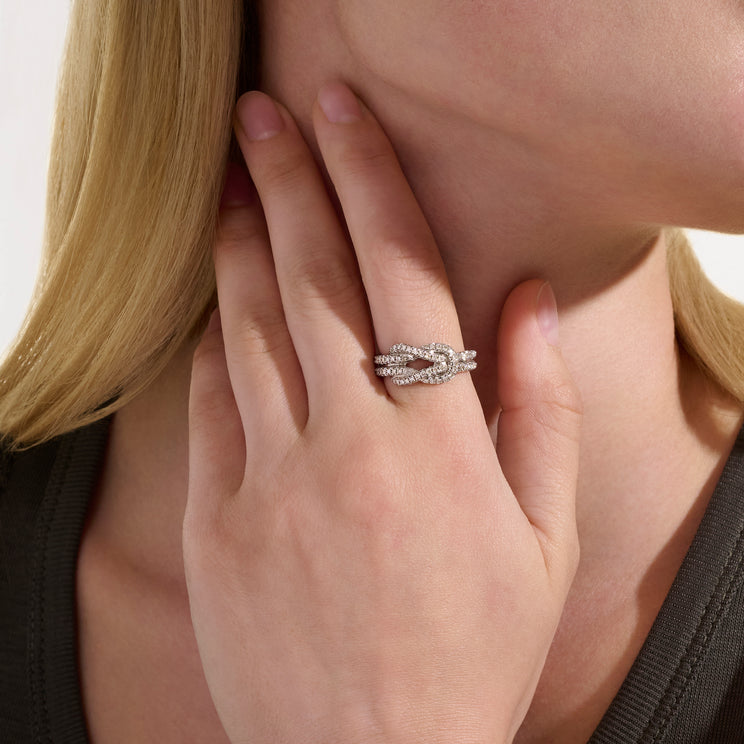 Love Knot Silver Diamond Pave Ring by John Hardy