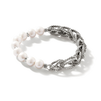 Surf Woven Link Silver Bracelet with Cultured Fresh Water Pearl by John Hardy