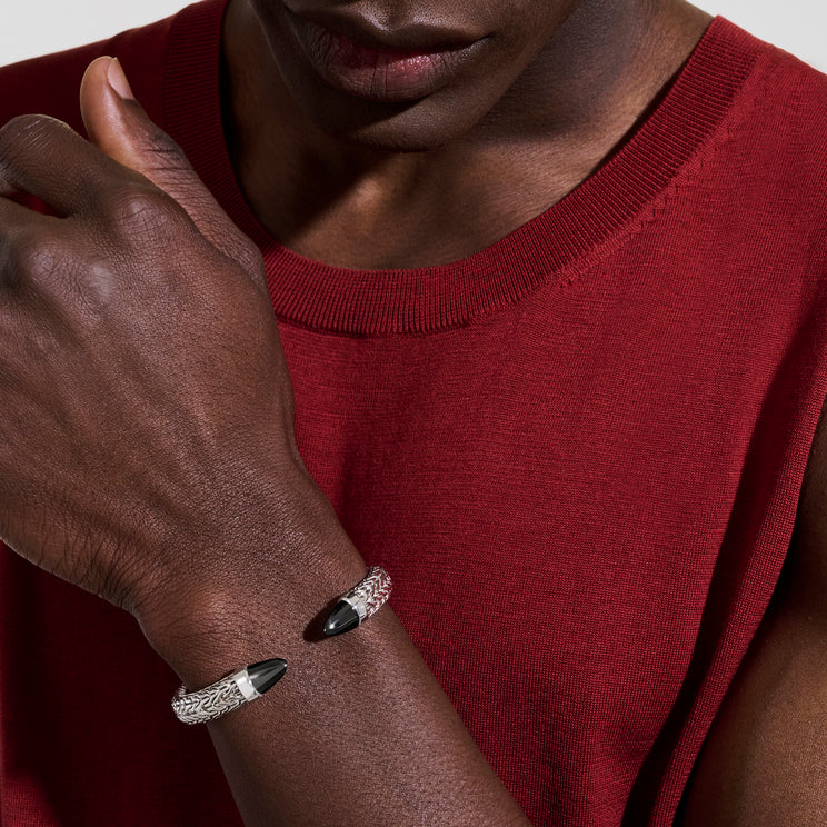 Men's Spear 50 Silver Flex Cuff with Treated Black Onyx by John Hardy