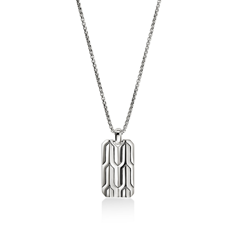 Icon 50 Silver Tag Pendant on Box Chain Necklace by John Hardy
