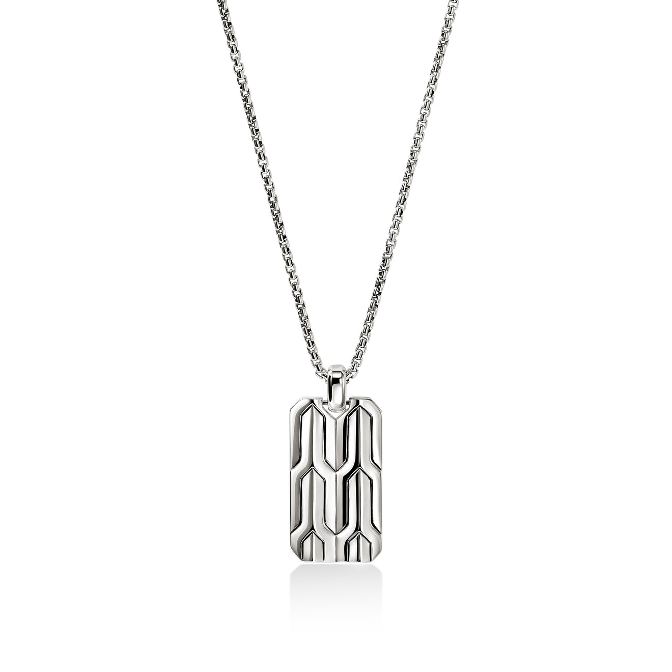 Icon 50 Silver Tag Pendant on Box Chain Necklace by John Hardy