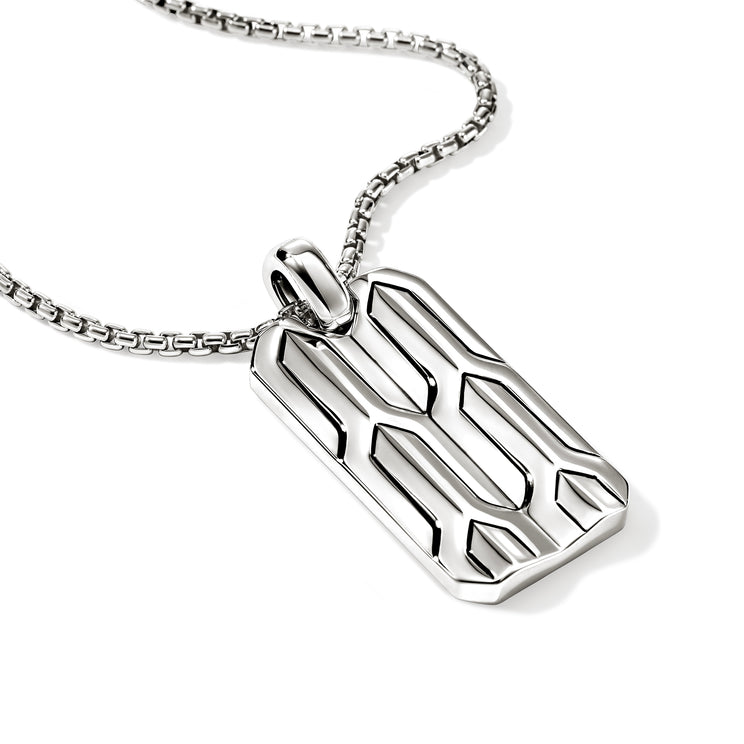 Icon 50 Silver Tag Pendant on Box Chain Necklace by John Hardy