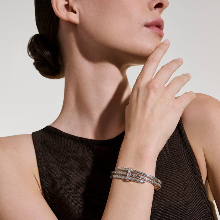 Spear Silver Diamond Pave Double Flex Cuff by John Hardy